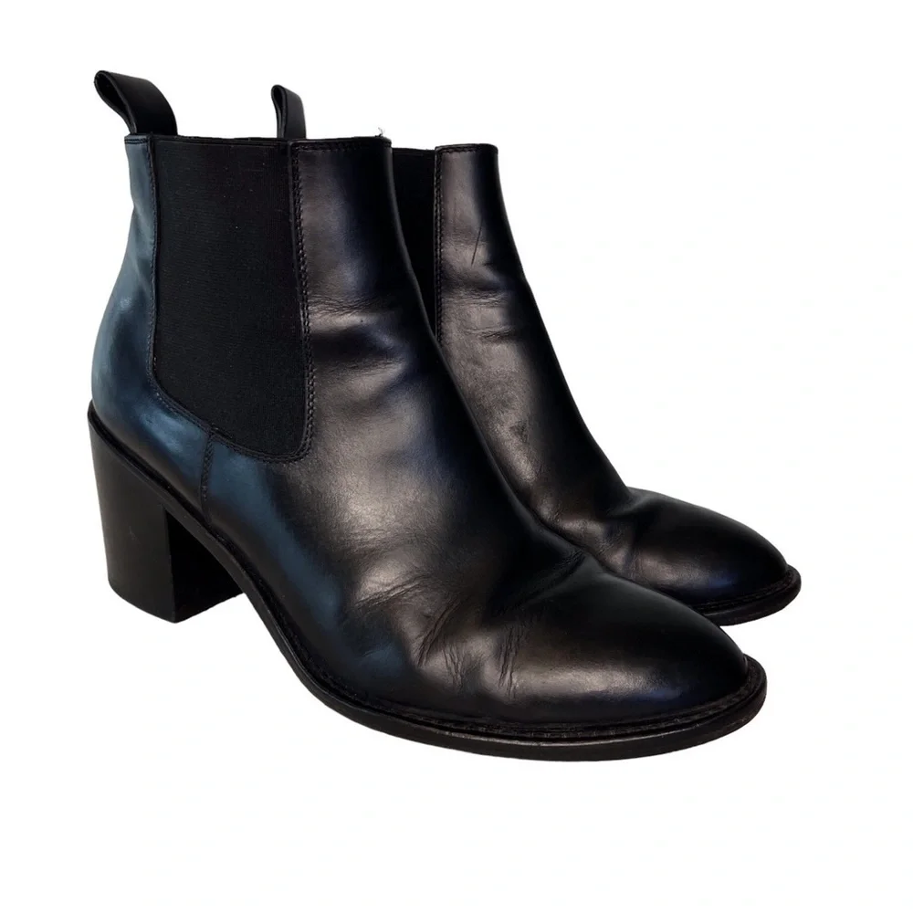Jenni Kayne Chelsea Black Leather Ankle Heeled Boots